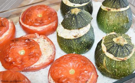 Tomates et courgettes farcies au fromage frais et maquereau