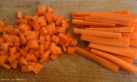 Carottes coupées en batonnets et en dés