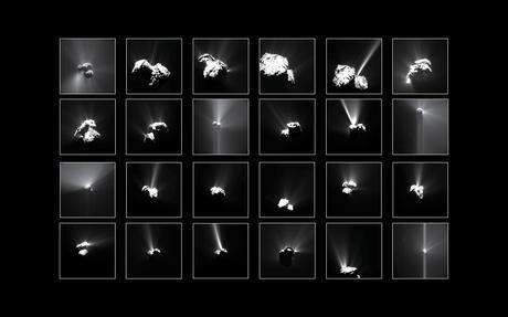 Les sursauts de luminosité les plus remarquables observés par Rosetta au cours de ses deux années passées auprès de la comète Tchouri — Crédit : ESA, Rosetta, MPS for OSIRIS Team MPS, UPD, LAM, IAA, SSO, INTA, UPM, DASP, IDA, NavCam – CC BY-SA IGO 3.0