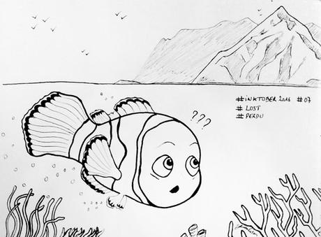 Inktober 2016 - Jour 07 - Perdu (Lost) - Nemo est perdu au milieu de l'océan