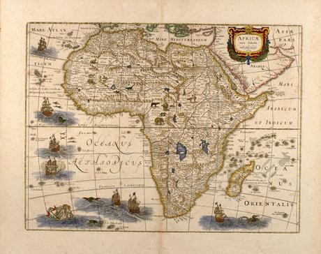 Jodocus Hondius: Africae nova tabula. Coloured map of Africa circa 1633.