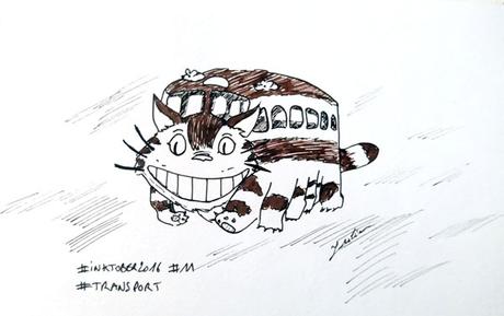 Inktober 2016 - Jour 11 - Transport - le chat-bus de l'animé Totoro