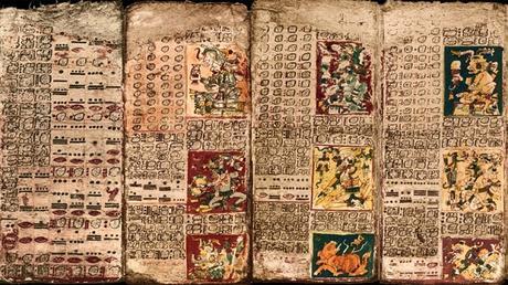 Préface du Tableau de Vénus du Codex de Dresde; le premier panneau à gauche et les trois premières pages du tableau.