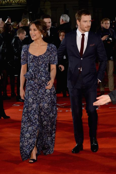 LONDON, ENGLAND - OCTOBER 19:  Alicia Vikander and Michael Fassbender arrive for the UK premiere of 