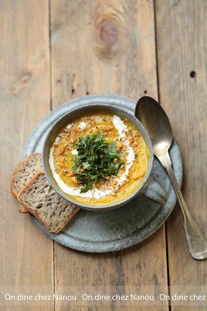soupe , butternut , velouté , facile , coriandre, curry, dukkah