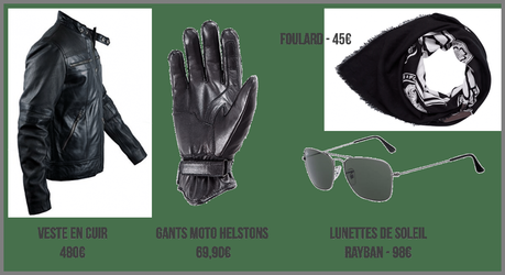 Look biker accessoires tendances Black - blouson, gants, lunettes, foulard