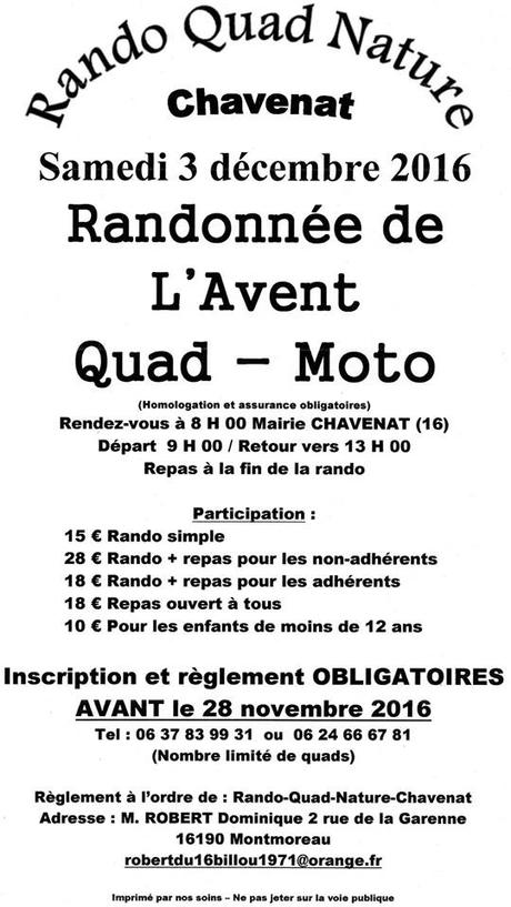 Rando Quad-moto de l'association Quad Nature Chavenat (16), le 3 décembre 2016