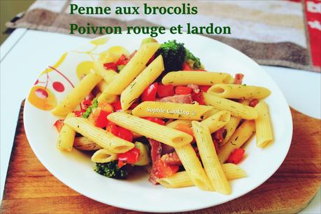 Penne aux brocolis/poivron rouge et lardon