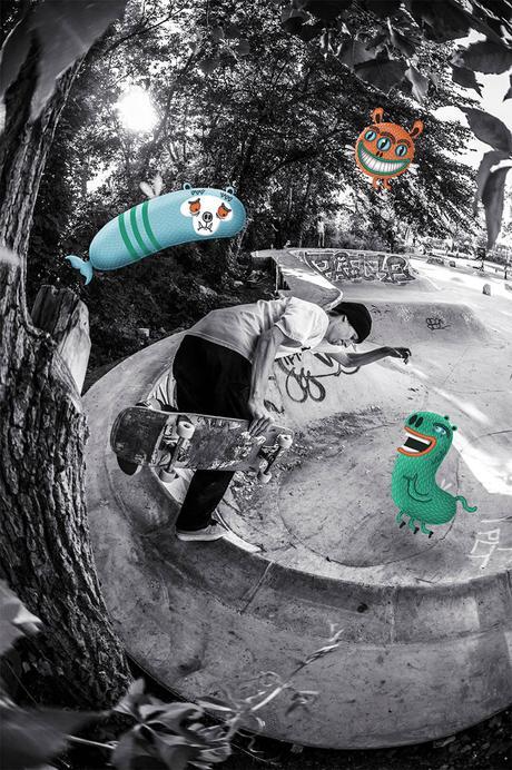 Dessin de personnages et skateboard par Mickael Brana Character design and skateboard by Mickael Brana