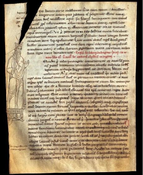 Premier portrait d’Arthur, Historia Regnum Britanniae, Geoffroy de Monmouth, milieu du XIIème siècle, copié à l’abbaye du Mont Saint-Michel, BnF (MS latin 8501, f.108v)
