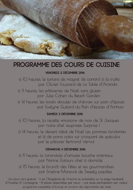 programme des cours de cuisine à l'atelier d'assiettes et compagnie à biarritz