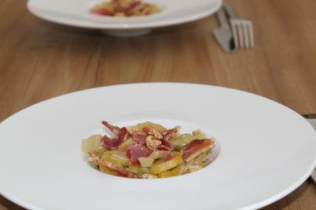 entrée chaude, poireau, pancetta