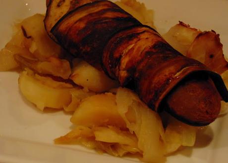 Saucisses enrobées de bacon d'aubergines