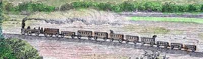 Gravure ancienne: le massif du Wendelstein avec un train à vapeur