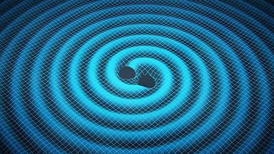 Artist's impression of gravitational waves from two black holes
