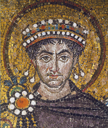Détail d'une mosaïque représentant Justinien (Basillique Saint-Viatal, Ravenne, Italie)