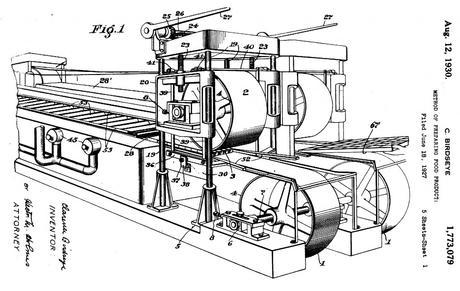 Un vieux brevet américain pour fabriquer du poisson congelé (http://commons.wikimedia.org/wiki/File:US_Patent_1773079_%28Fig_1%29.jpg)
