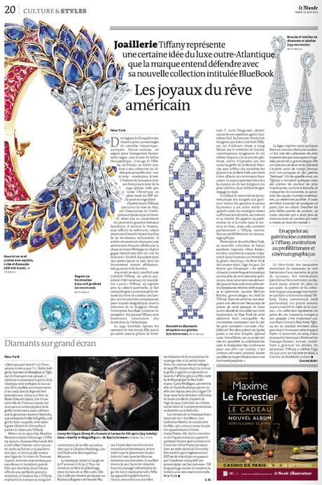 Page dans Le Monde sur bijoux Tiffany : article ou pub ?