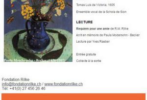 Fondation Rainer-Maria RILKE  – Schola de Sion – Requiem Paula Modersohn-Beker 28/12/2016
