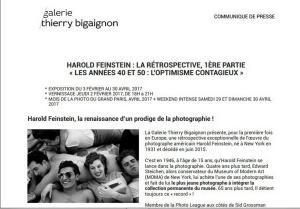Galerie Thierry Bigaignon exposition  Harold Feinstein – Les années 40/50  3 Février au 30 Avril 2017