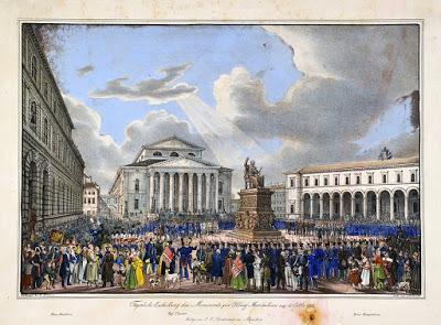 Inauguration du Monument au Roi Maximilien Ier de Bavière sur la Max-Joseph-Platz à Munich en 1835