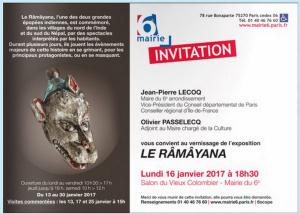 Mairie PARIS 6  exposition LE RAMAYANA Galerie salon du vieux Colombier 13/30 Janvier 2017