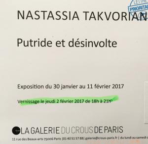 Galerie du CROUS PARIS   exposition Nastassia TAKVORIAN 30 Janvier au 11 Février 2017