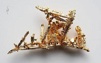Photograph of synthetic gold crystals