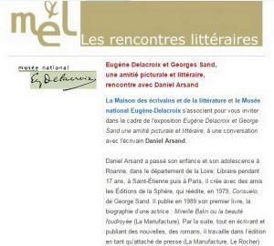 M E L Maison des écrivains et de la Littérature – Eugène Delacroix et Georges Sand – Jeudi 2 Février 2017