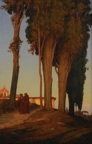 T.H. Hotchkiss 1868 CYPRESSES & CONVENT AT SAN MINIATO NEAR FLORENCE coll part