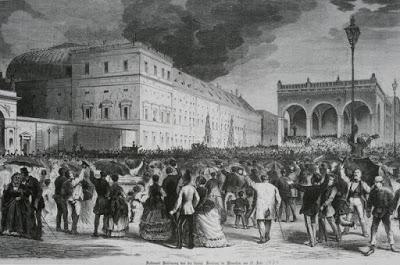Hommage national du 17 juillet 1870 sur la place de l'Odéon. Coup d'oeil sur le jardin d'hiver de Louis II.