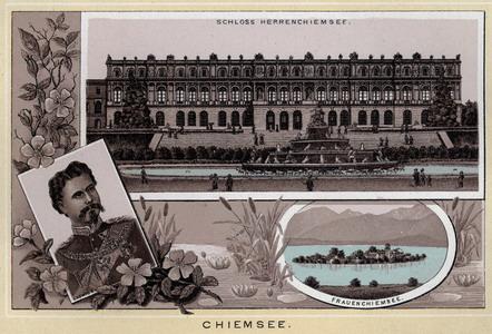 Une photolithographie colorisée d'Herrenchiemsee vers 1890