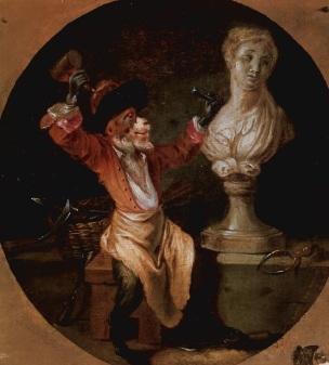 Watteau, Le Singe sculpteur, vers 1710, Orleeans, Musee des Beaux-Arts