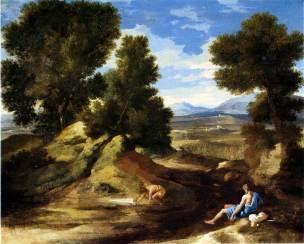 Poussin 1637-1638 Paysage_avec_homme_buvant_-__-_National_Gallery_London