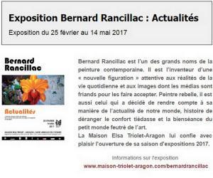 Maison TRIOLET ARAGON  exposition  Bernard RANCILLAC -25 Février au 14 Mai 2017