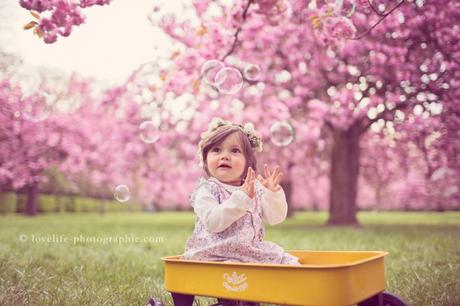 Séance photo bébé 1 an sous les cerisiers en fleurs - Sceaux