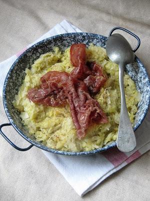 Embeurrée de chou vert au jambon poêlé Embeurrée de chou vert au jambon poêlé