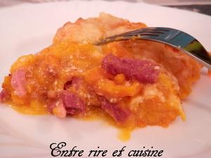 Gratin de lardons de canard aux potiron, carotte et pomme de terre