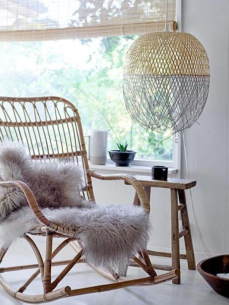 lampe bambou dans le salon style nordique vintage