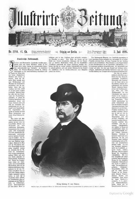 La mort du Roi Louis II de Bavière à la une de l'Illustrirte Zeitung du 3 juillet 1886