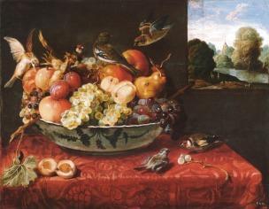 Van der Hamen 1621 Nature morte avec fruits et oiseaux Escorial Madrid 56 x 74