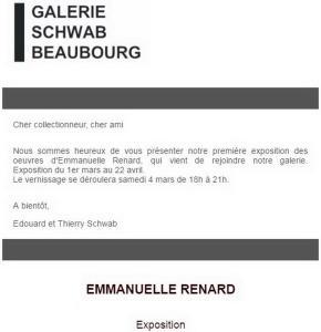Galerie Schwab Beaubourg  exposition Emmanuelle RENARD  1er Mars au 22 Avril 2017