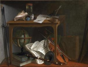 Jeaurat de Bertry, Nicolas Henry 1775 Devants-de Cheminee Naturalist Manual And Objects Resting On A Table coll privee