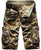 Panegy Adultes Combat Shorts pour Homme/Garçon Bermudas Treillis Militaire Cargo Armee Pantalon de Loisir Sport Plage Travail Multi Poches Coton sans Ceinture Camouflage Taille 34-48