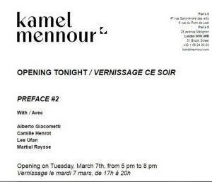Galerie   Kamel MENNOUR    « PREFACE 2 »   à partir du 7 Mars 2017