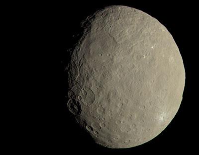 Approximate true-colour image of the dwarf-planet Ceres taken by NASA spacecraft Dawn
