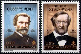 Philatélie wagnérienne: émission Wagner par les postes vaticanes en 2013 ( Verdi / Wagner)