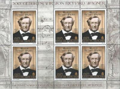 Philatélie wagnérienne: émission Wagner par les postes vaticanes en 2013 ( Verdi / Wagner)