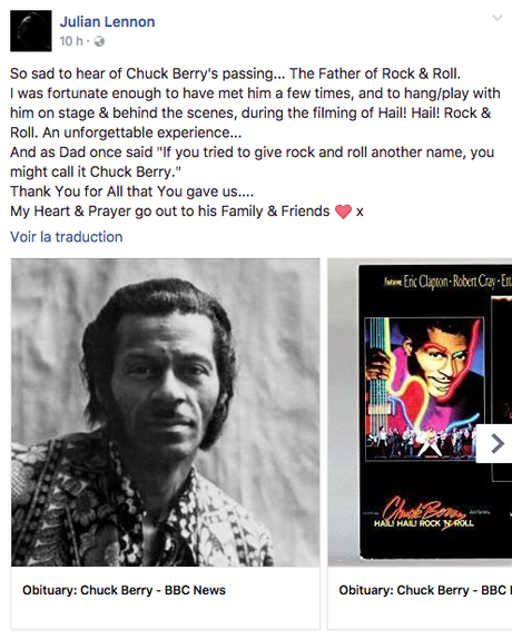 Chuck Berry : quelques hommages de la sphère Beatles Chuck Berry : quelques hommages de la sphère Beatles