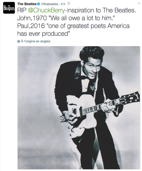 Chuck Berry : quelques hommages de la sphère Beatles Chuck Berry : quelques hommages de la sphère Beatles